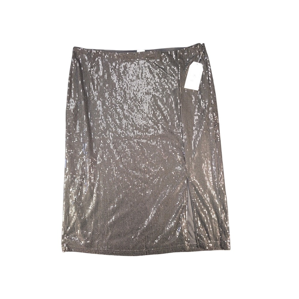 NWT Time‎ and Tru XL 16-18 Black Sequin Midi Skirt Side Slit Pull On Party Skirt
